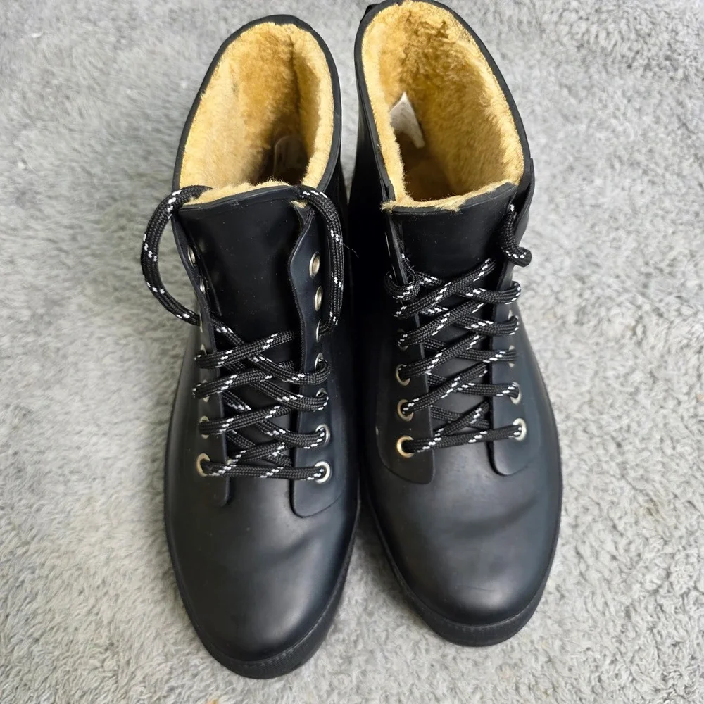 Chooka Black Waterproof‎ Shearling Hiker Lace Up Rain Boots Womens Size 6 NEW